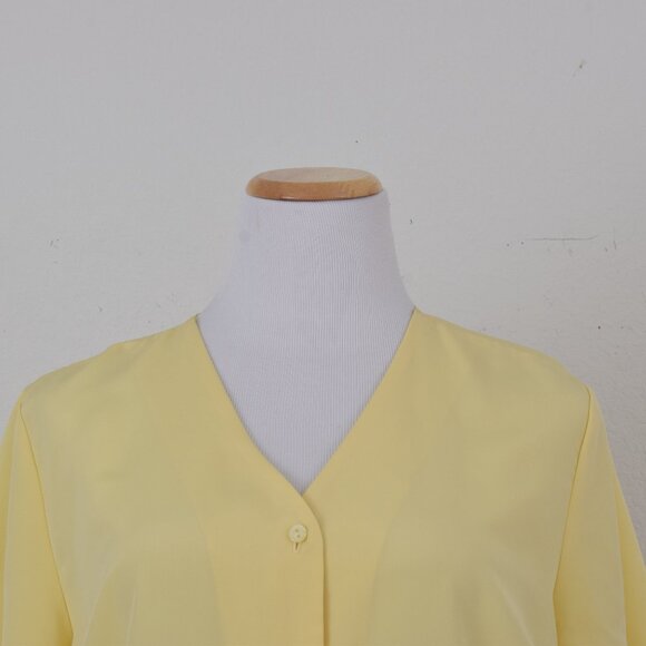 Vintage 90s Yellow Polyester Embroidered Blouse‎ | size Large - Picture 8 of 12